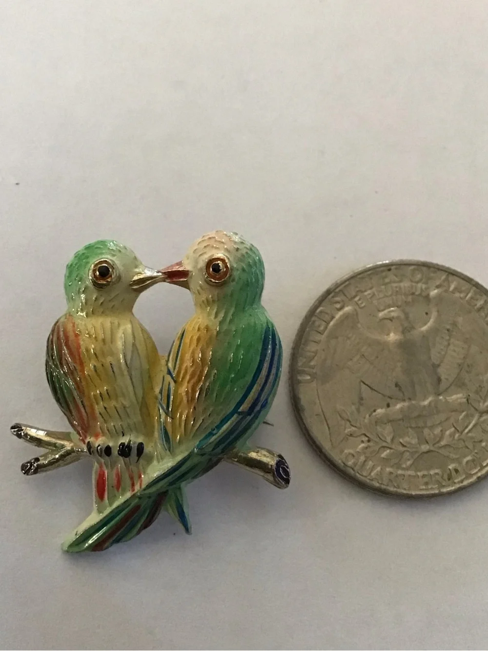 Vintage 1970s Enamel Love Birds Brooch